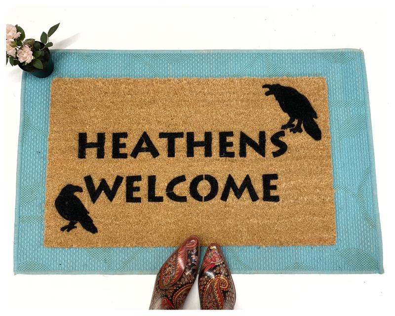 Heathens Welcome doormat with Hugin & Munin Ravens Norse mythology Odin