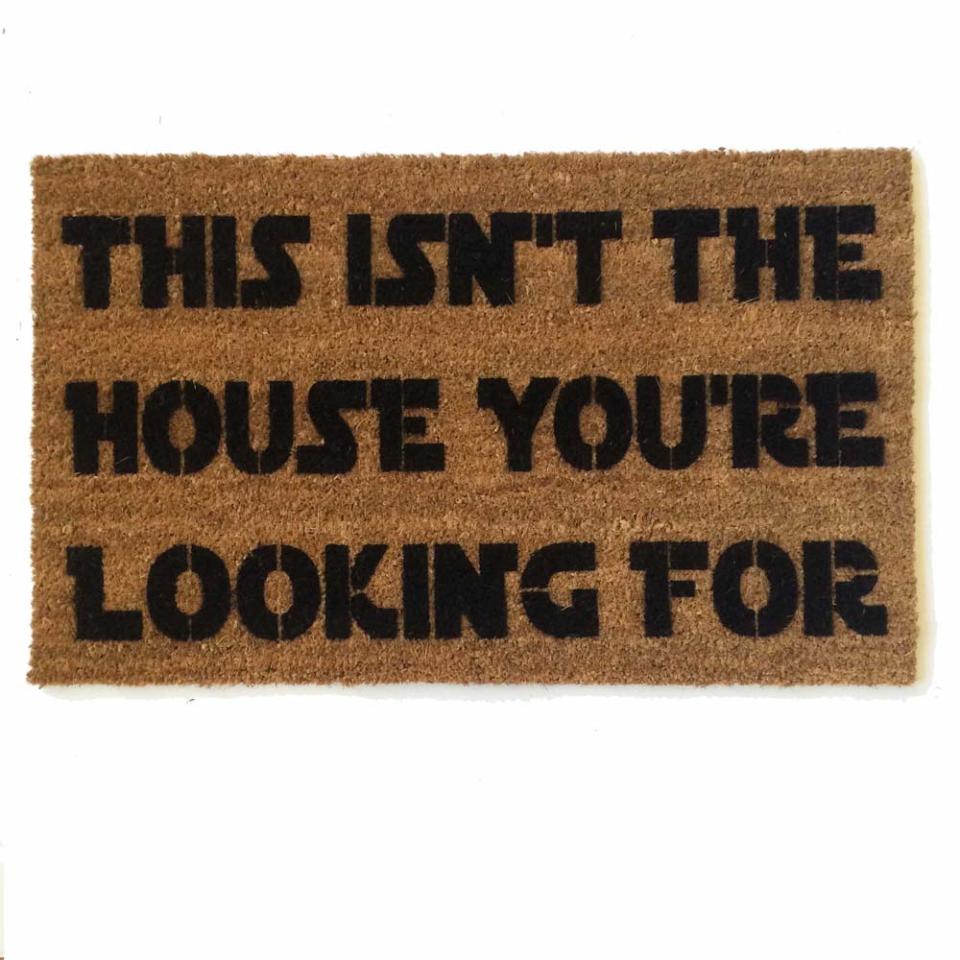 Sustainable coir doormat with 'Isn't The House You're Looking For' nerdy Star Wars welcome mat design