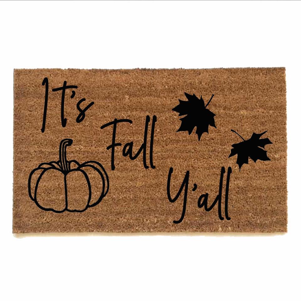 It's Fall Y'all Pumpkin Falling leaves coir outdoor Doormat