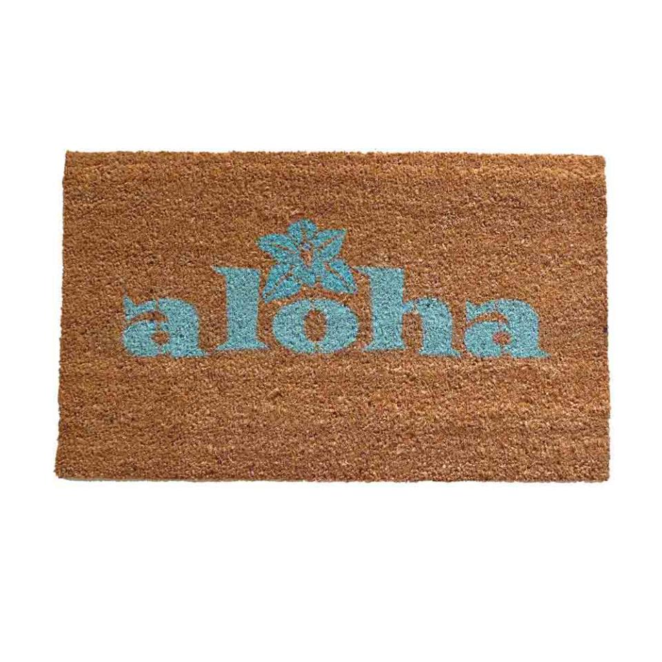 aloha tiki doormat welcome aqua paint on natural coir doormat