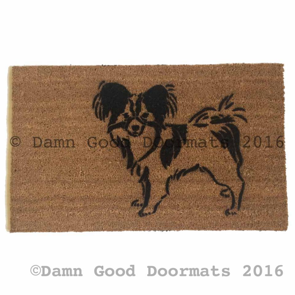 Papillion dog pet portrait doormat