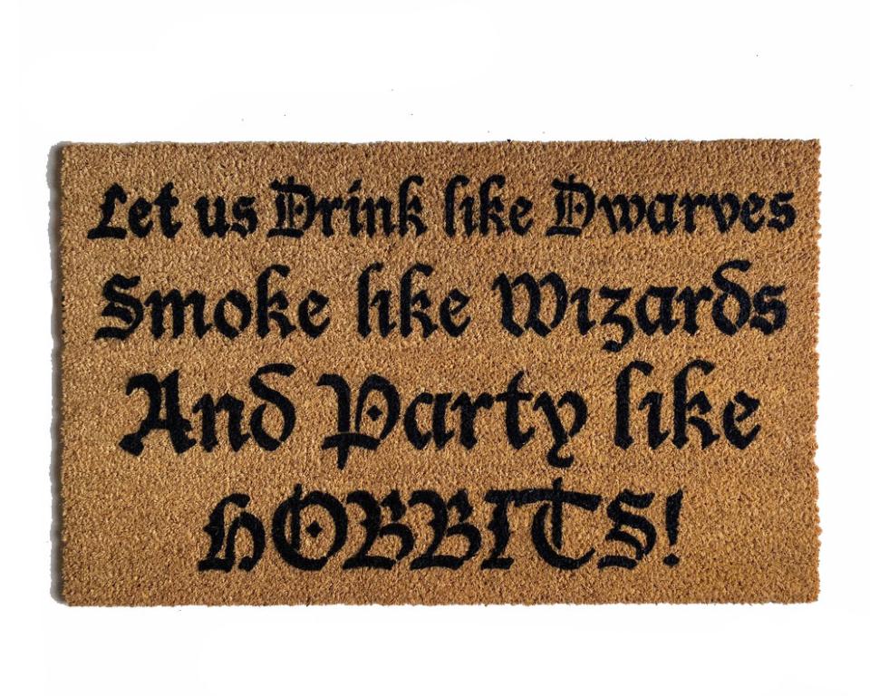 Party like HOBBITS outdoor coir doormat quote from JRR Tolkien's Lord of the Rin