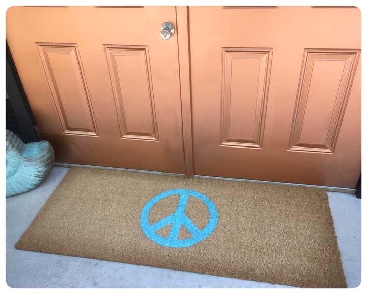 Hippy PEACE sign doormat aqua