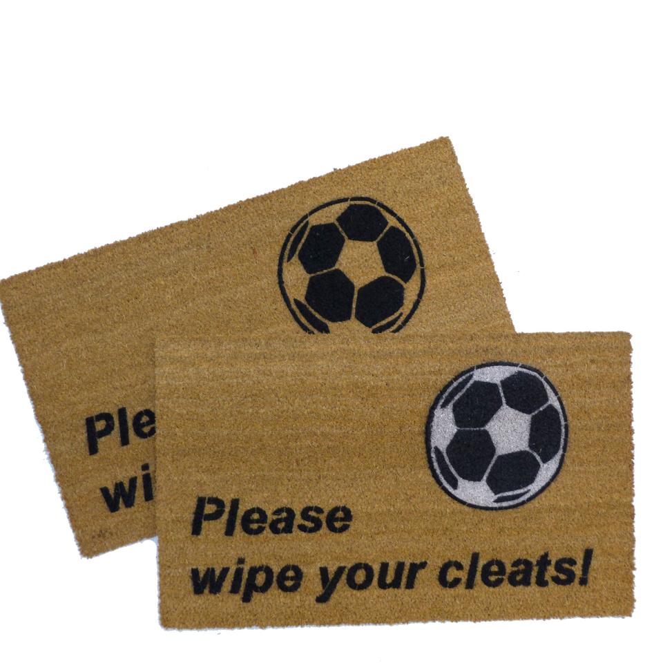black soccer cleats wipe clean house football sports fan sahm doormat eco friend