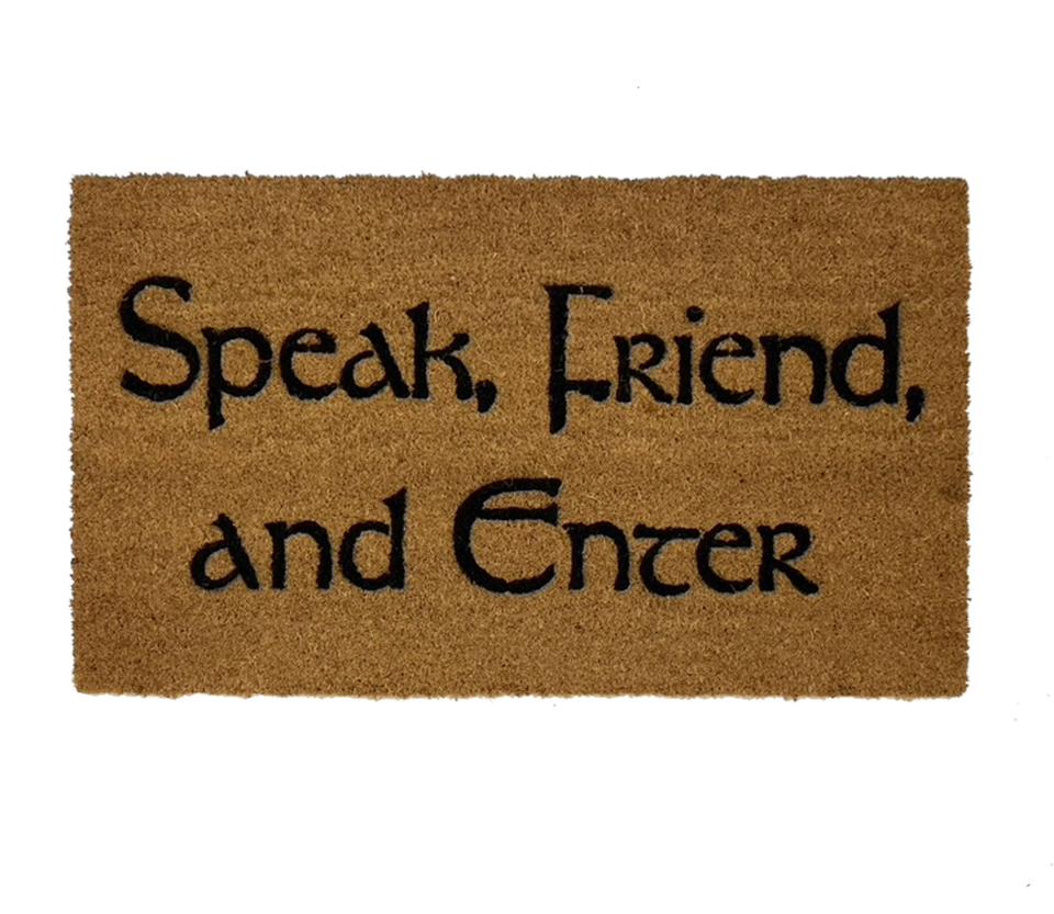 Natural coir doormat with Tolkien quote Speak Friend and Enter, LOTR welcome mat for front door