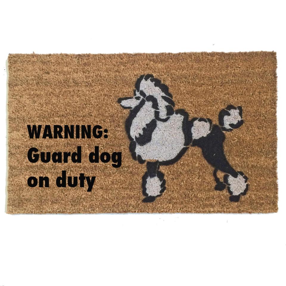 Toy Poodle WARNING: Guard dog on duty funny doormat