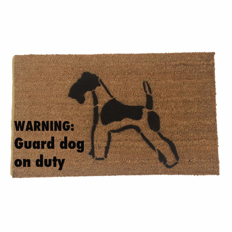Wire Terrier Warning: Guard dog on duty funny doormat