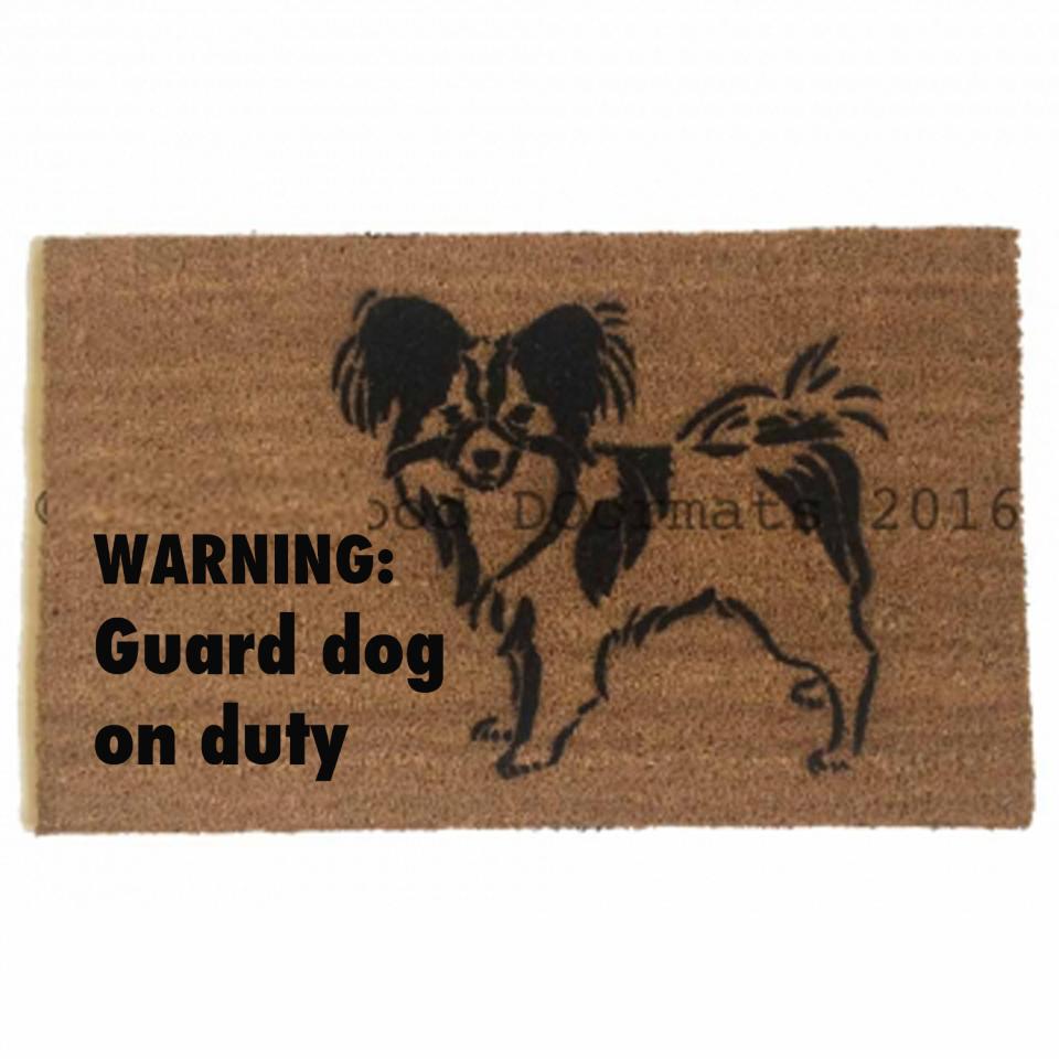 Japanese Chin funny WARNING: guard dog on duty doormat