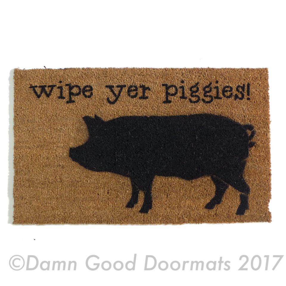 wipe your piggies barnyard farm pig damn good doormat