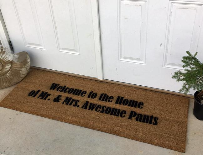 AWESOME Welcome to the Home of Mr. & Mrs. AWESOME Pants doormat