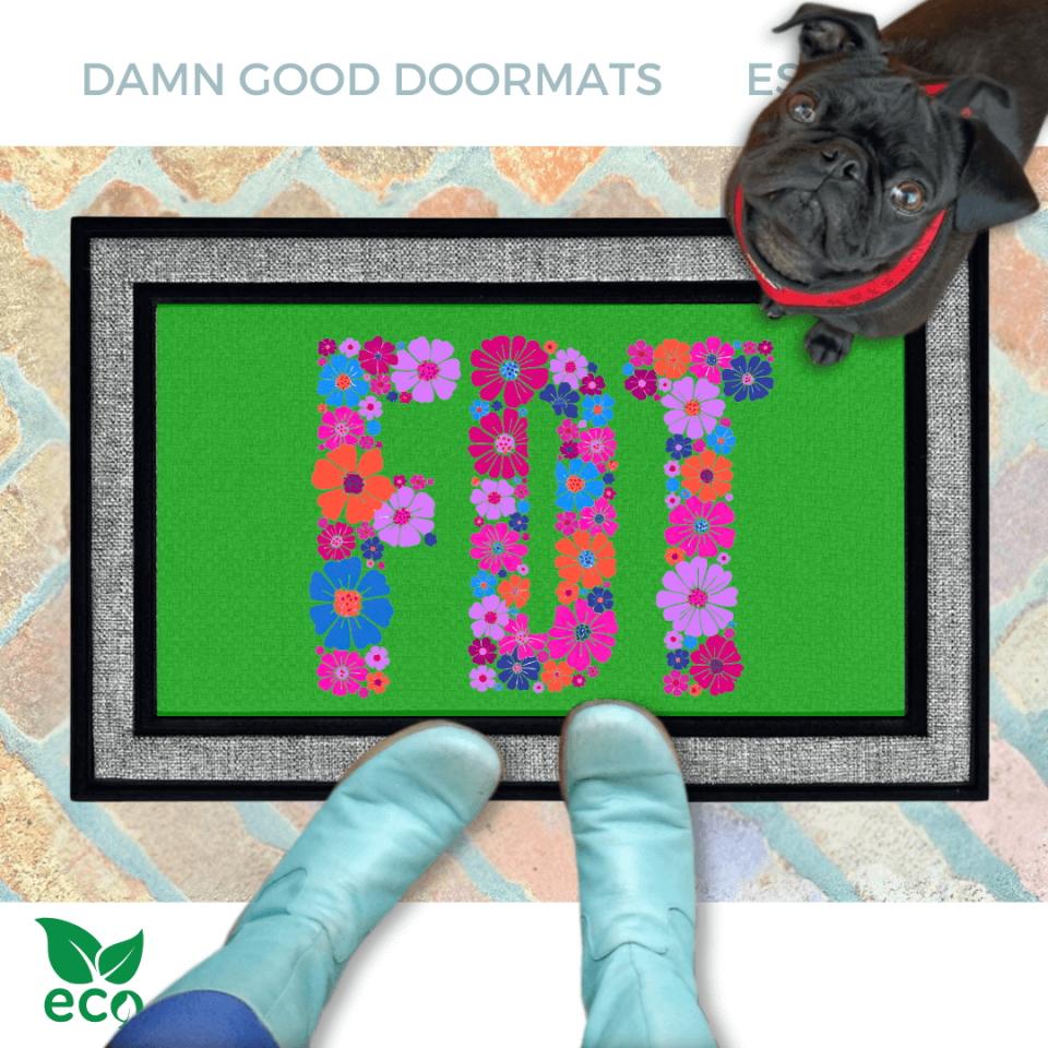 Purple Flowers FDT welcome mat | Fuck Donald Trump  