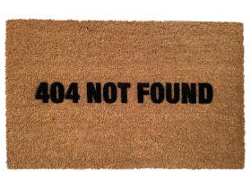 404 Not Found error code doormat in natural coir with black text, funny programmer welcome mat
