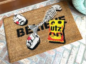 Sustainable coir doormat printed with BELIEVE in Baltimore Maryland pride design, welcome mat for front door
