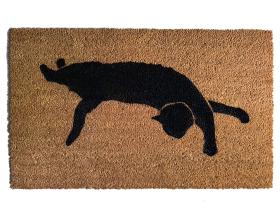 Black cat silhouette Halloween doormat in sustainable coir, funny welcome mat for your front door