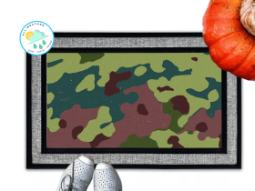 all weather doormat with a khaki camouflagecamo pattern and pumpkin