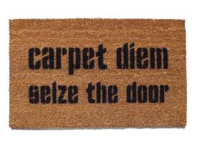 Carpet Diem Seize the Door doormat with bold Latin-inspired lettering