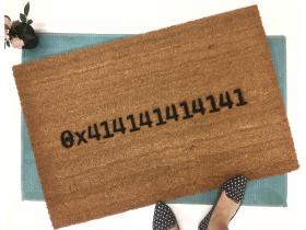Coir doormat with Cascadia Code font hex 0x414141414141, funny programmer welcome mat