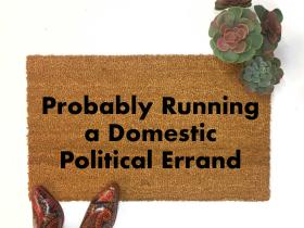 coir doormat printed with Fiona Hill's 'domestic political errand' impeachment quote
