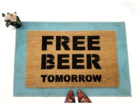 coir doormat with FREE BEER tomorrow text, funny welcome mat for porch