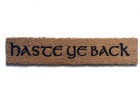 Haste Ye Back, British come back sign doormat