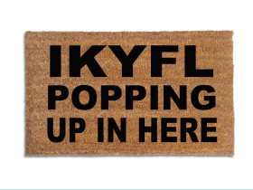Natural coir doormat with IKYFL in bold black letters — funny rude welcome mat by Damn Good Doormats