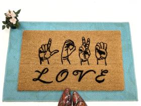 ASL LOVE American Sign Language Deaf culture Welcome damn good doormat