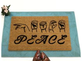 ASL PEACE American Sign Language Deaf culture Welcome damn good doormat