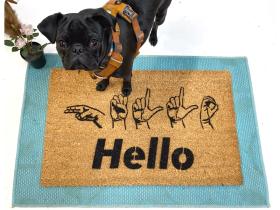 ASL HELLO WELCOME AMERICAN SIGGN LANGUAGE DAMN GOOD DOORMAT