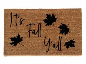 It's Fall Y'all Falling Autumn leaves coir outdoor sustainable Doormat