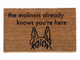 the malinois  already knows you're here doormat with belgian shepherd dog