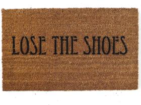 Sustainable coir doormat printed 'Lose The Shoes' shoes off welcome mat