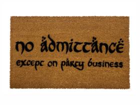 Black coir doormat with 'No Admittance Except on Party Business' Tolkien quote, funny nerdy welcome mat