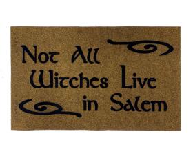 all weather doormat reading "not all witches live in salem in gothic lettering