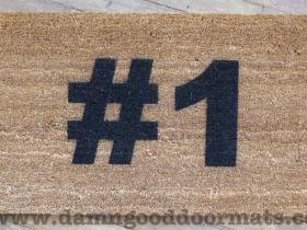 Natural coir doormat with #1 in bold black letters — funny number one sports fan welcome mat