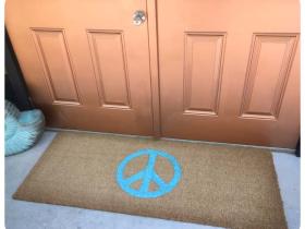 Hippy PEACE sign doormat aqua
