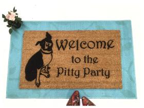 Welcome to the Pitty Party Pit Bull doormat with cute pitty design