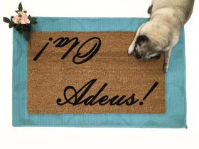 Ola! Adeus! Portuguese Hello Goodbye welcome mat