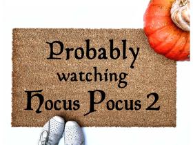 halloween coir doormat reading probably watching hocus pocus 2 with pumpkins