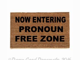 Now entering Pronoun free zone sustainable coir outdoor doormat