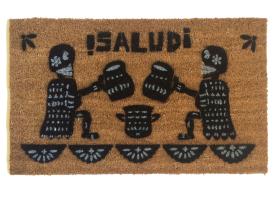 Hand-painted skeleton couple doormat for Day of the Dead celebration