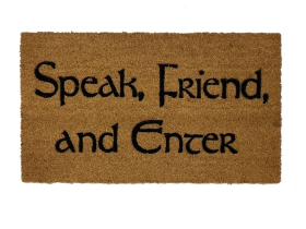 Natural coir doormat with Tolkien quote Speak Friend and Enter, LOTR welcome mat for front door