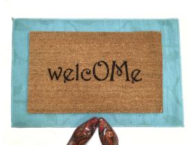 welcome om symbol mantra doormat