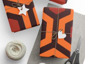 Overlook Hotel Retro Hexagon Pattern Wrapping Paper | Orange Brown Geometric Gift Wrap