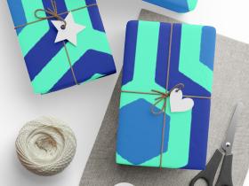 Overlook Hotel Retro Hexagon Pattern Wrapping Paper | Blue Geometric Gift Wrap