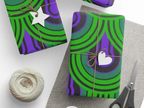 Hotel Retro Hexagon Pattern Wrapping Paper | Green Peacock Art Deco Gift Wrap
