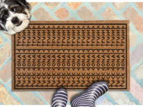 subtle fuck donald trump doormat in abstract contemporary design eith terrier dog looking up 