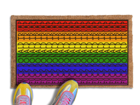 subtle fuck donald trump doormat in abstract contemporary design on a gay pride rainbow flag. 