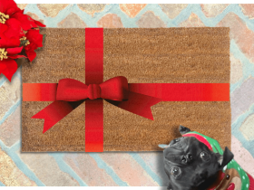 RED Christmas bow Holiday doormat