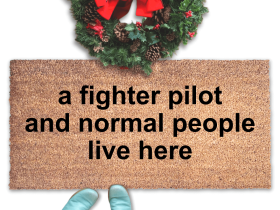 Sustainable coir doormat with A Fighter Pilot and a Normal Person Live Here text, funny aviation welcome mat