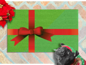 RED and GREEN Christmas bow Holiday doormat